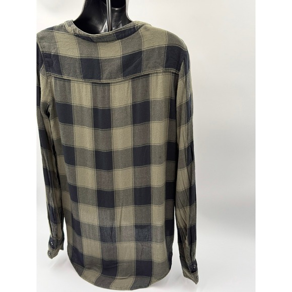 Express Plaid Lace-Up‎ Long Sleeve Top Womens Small Olive Green Black Casual - Picture 9 of 16